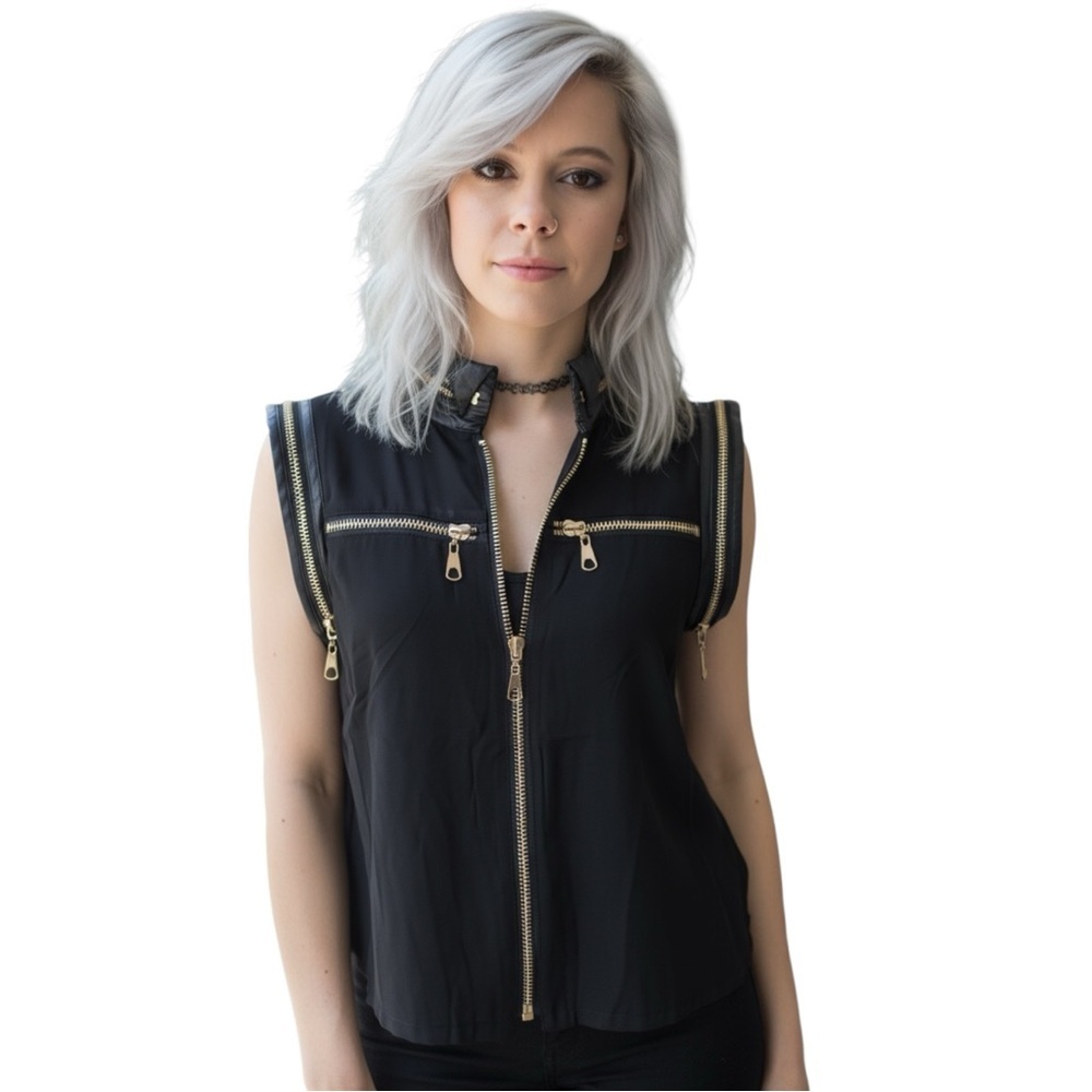 Double Zero Black Sheer Too with Gold Zip Accents Brand New! S